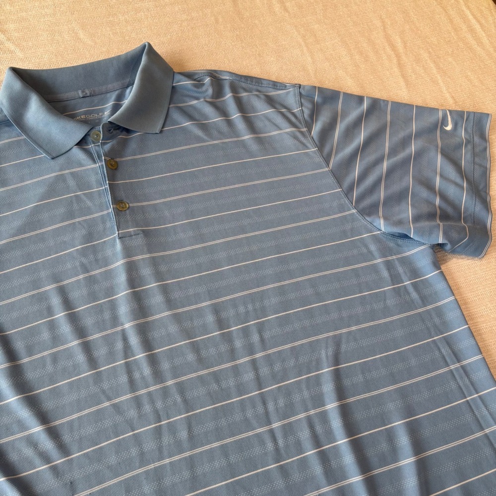 Nike Golf Mens XXL Dri-FIT Striped Polo Shirt Blue White Short Sleeve RN56323